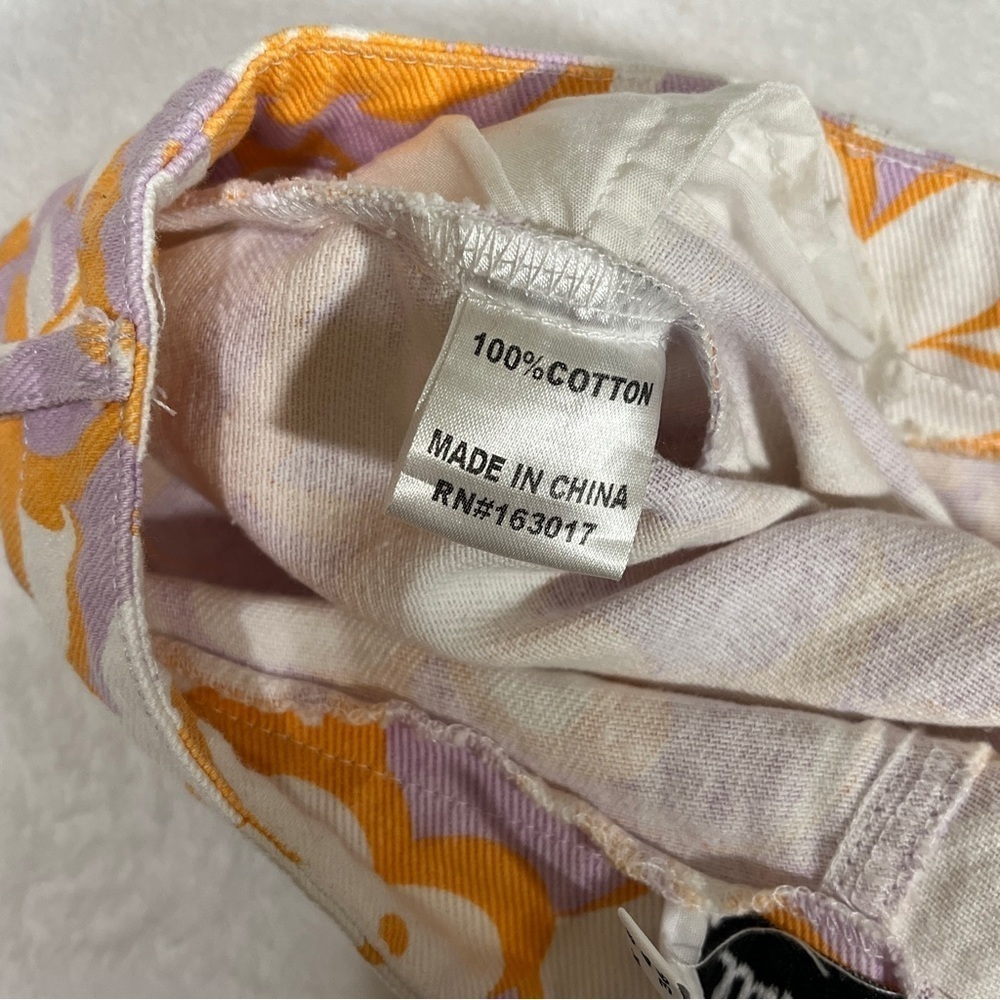 PRINCESS POLLY Jasmina Denim Wide Flare Floral Orange Lavender Size 4 - Picture 7 of 12